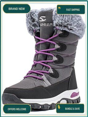 Women's Waterproof Winter Snow Boots Mid-Calf Faux Fur Lined Lightweight Lace-Up